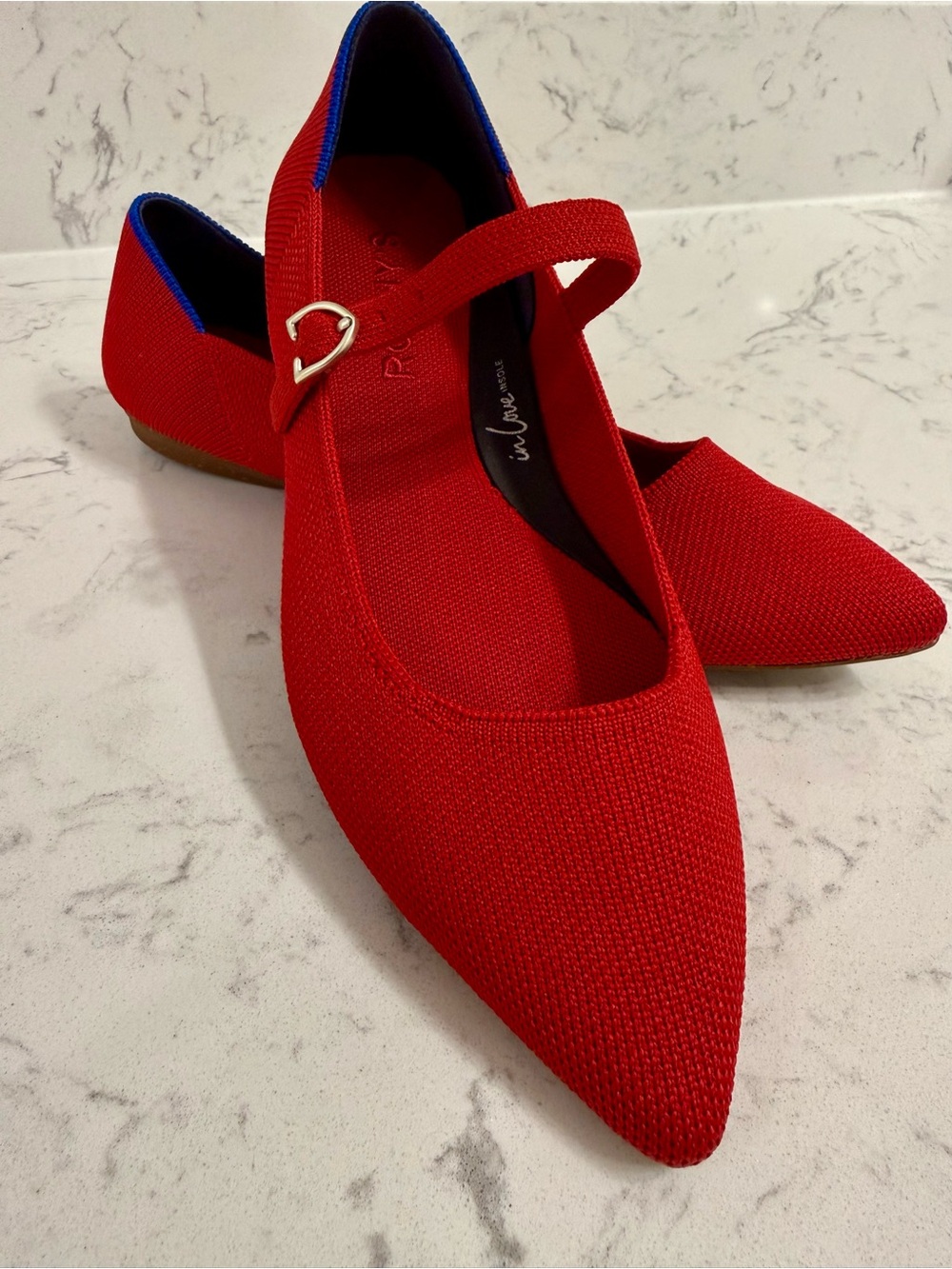 ✨LIKE NEW/WORN ONCE- Rothy’s Mary Jane Pointed Toe Flats, Red Crisp- Size 6✨